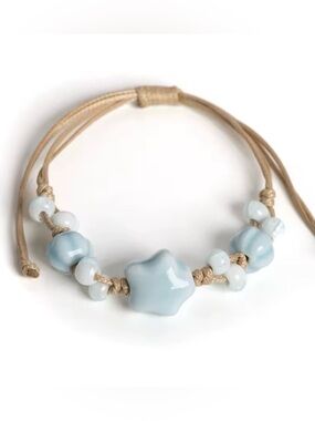 Light Blue Star and Bead Adjustable Bracelet